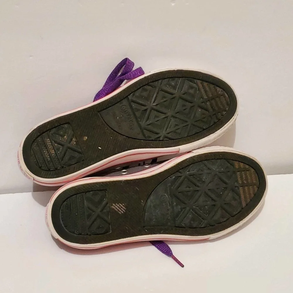 Converse All Star Sneakers Kid Size 2 Low Top Gray Pink Double Tongue